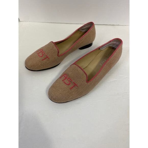 Duende Women Canvas Leather Flats AST Shoes Round Toe Slip on Red Tan SZ 7.5 - Picture 3 of 6